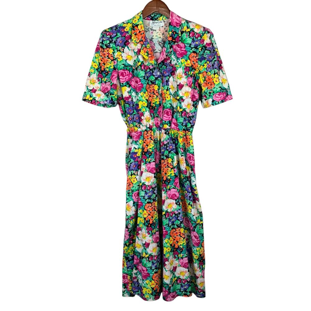 Vintage Jeffrey & Dara by Linda Hutley Dress Floral Fit & Flare Midi Women's 7 9